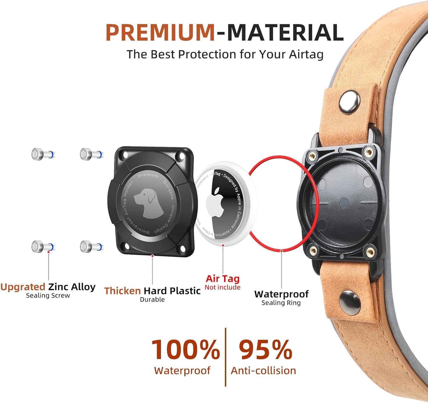 Airtag - Collier AirTag en cuire Pour Chien (Support AirTag)