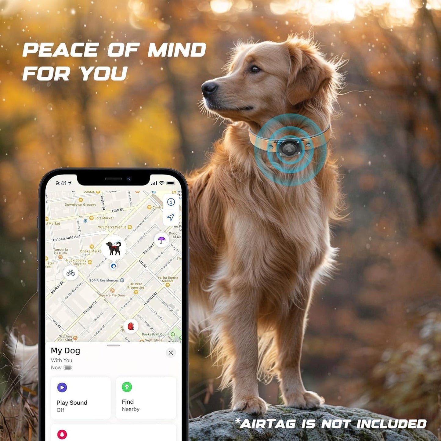Airtag - Collier AirTag en cuire Pour Chien (Support AirTag)