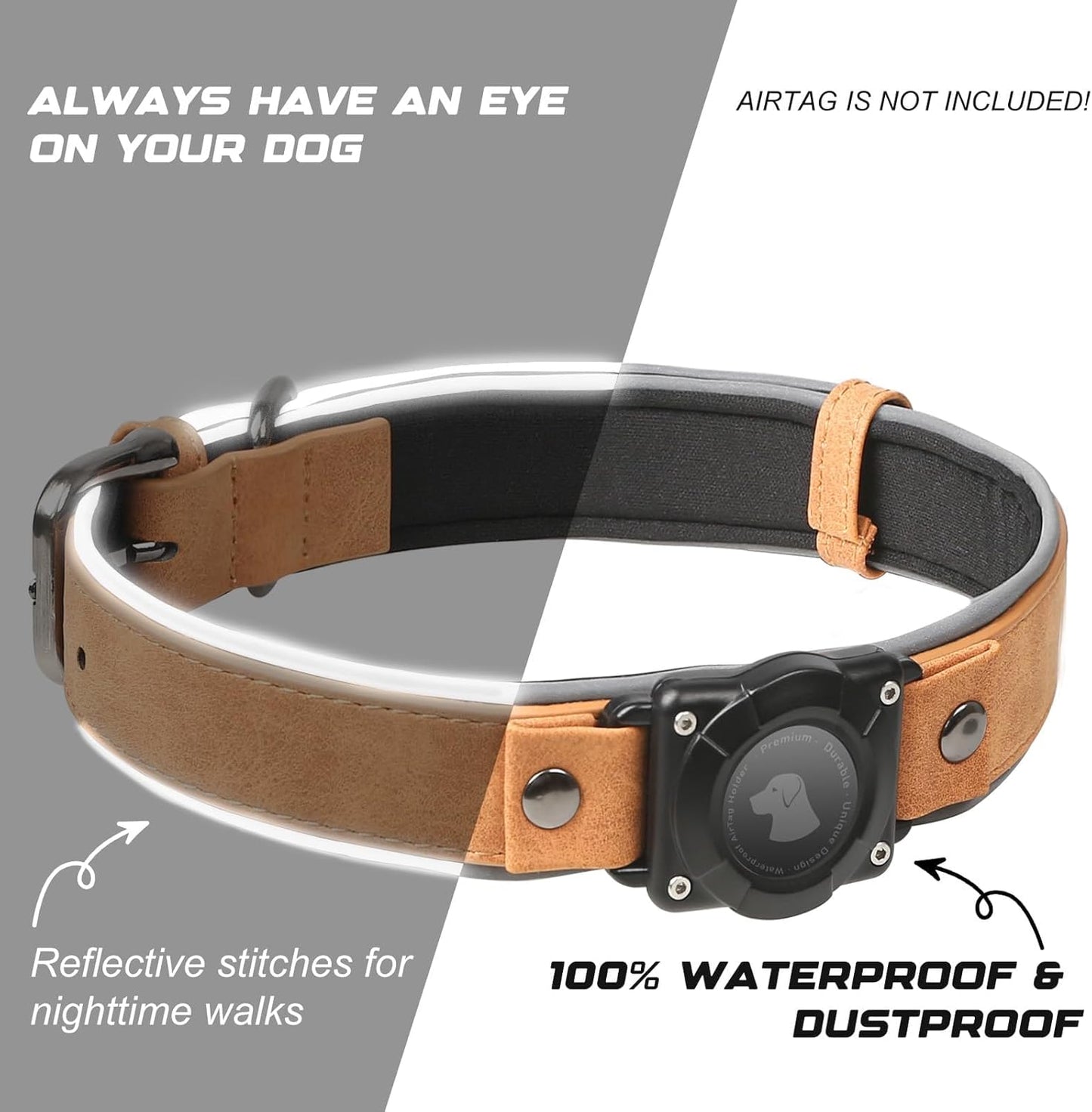 Airtag - Collier AirTag en cuire Pour Chien (Support AirTag)