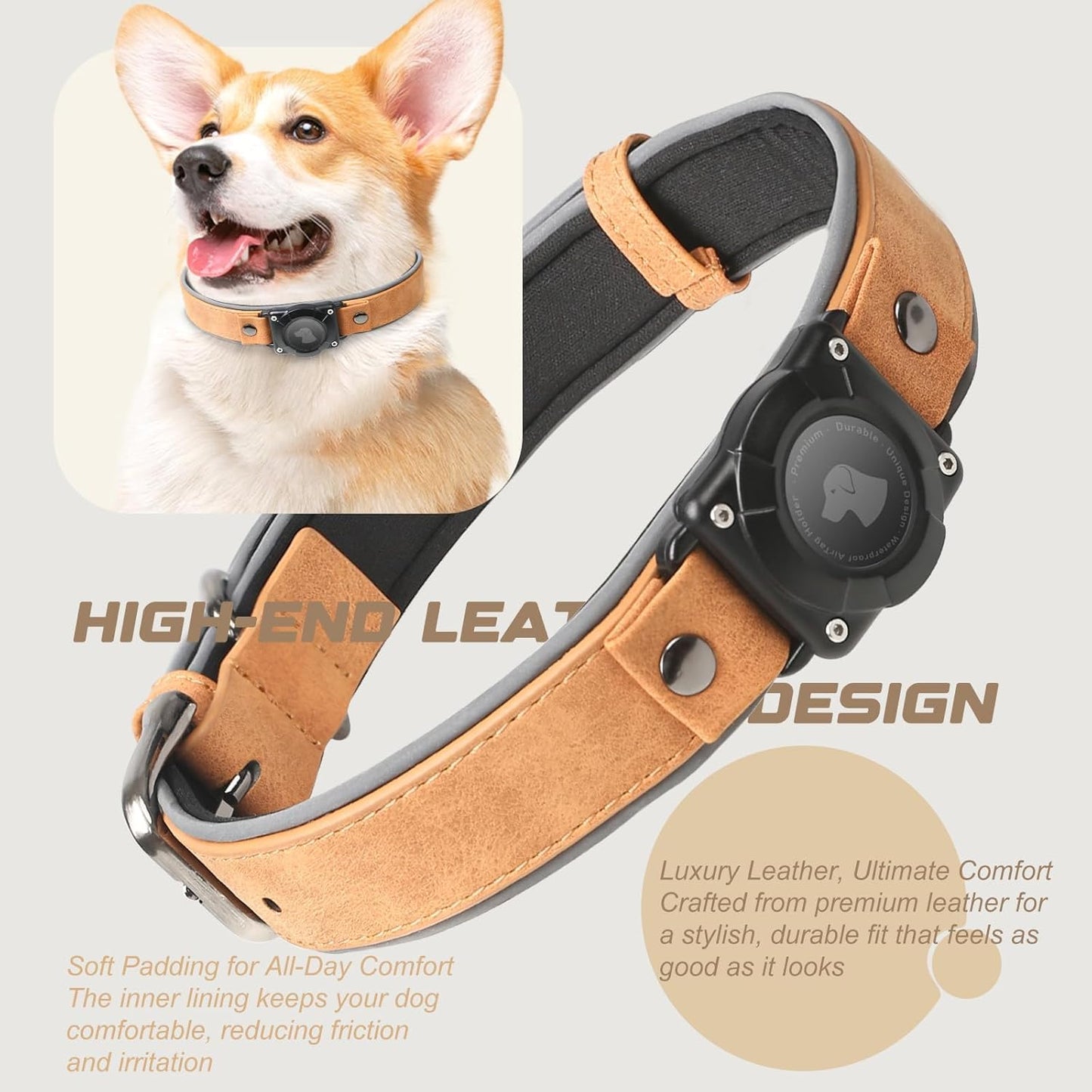 Airtag - Collier AirTag en cuire Pour Chien (Support AirTag)
