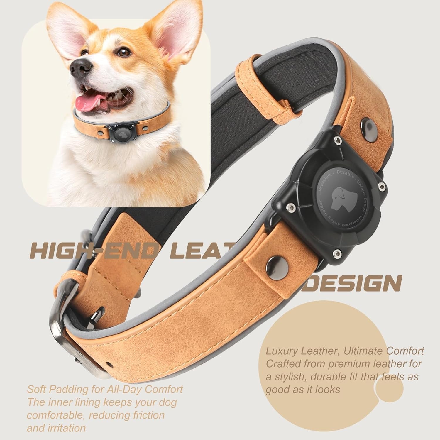 Airtag - Collier AirTag en cuire Pour Chien (Support AirTag)