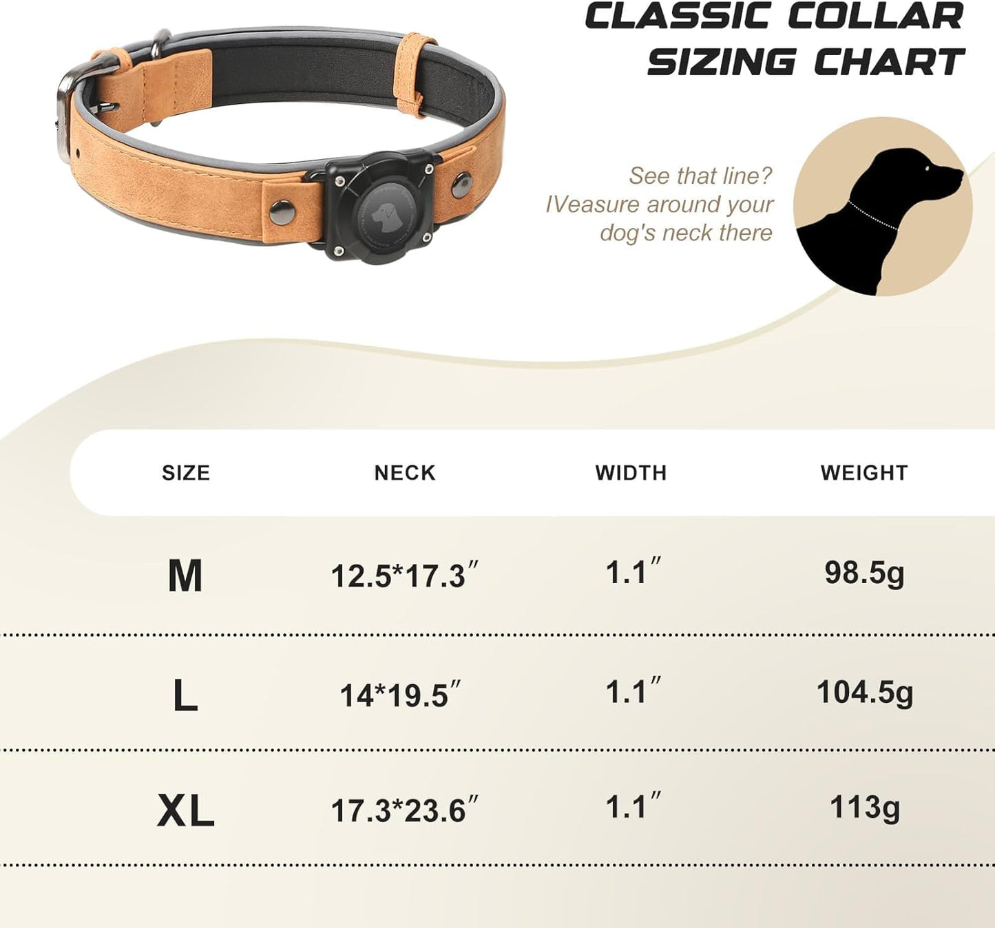Airtag - Collier AirTag en cuire Pour Chien (Support AirTag)
